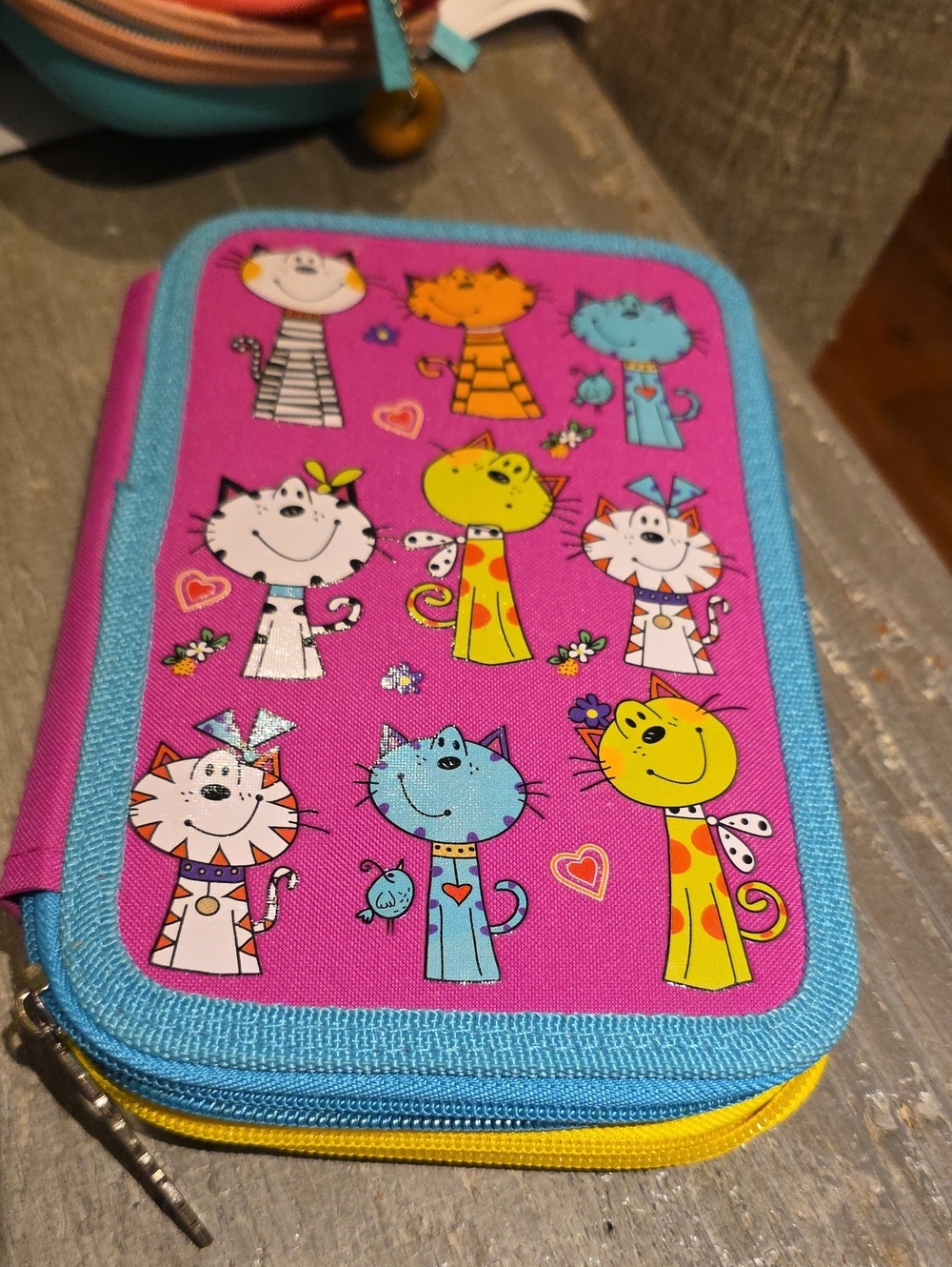 Kids Cute Cat Print Pencil Case - Pink and Blue